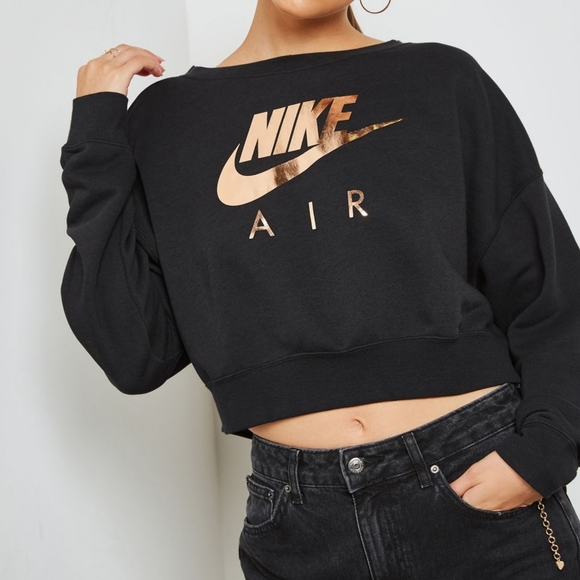 Nike Tops - Nike Air Rally Black & Rose Gold Graphic Logo Cropped Crewneck Sweatshirt